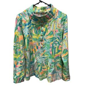 Lilly Pulitzer Sweatshirt Womens Size XL High neck Multi Colorful Pull Over